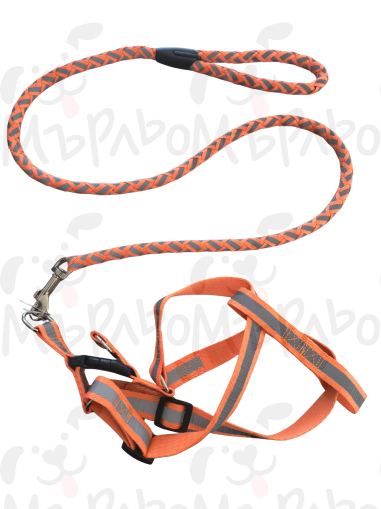 PlayMe комплект нагръдник - М с повод въже  оранжев